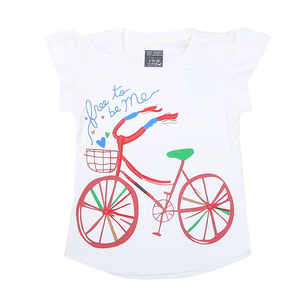 Girls Half Sleeves Printed T-Shirt - White, Kids, Girls T-Shirts, Chase Value, Chase Value