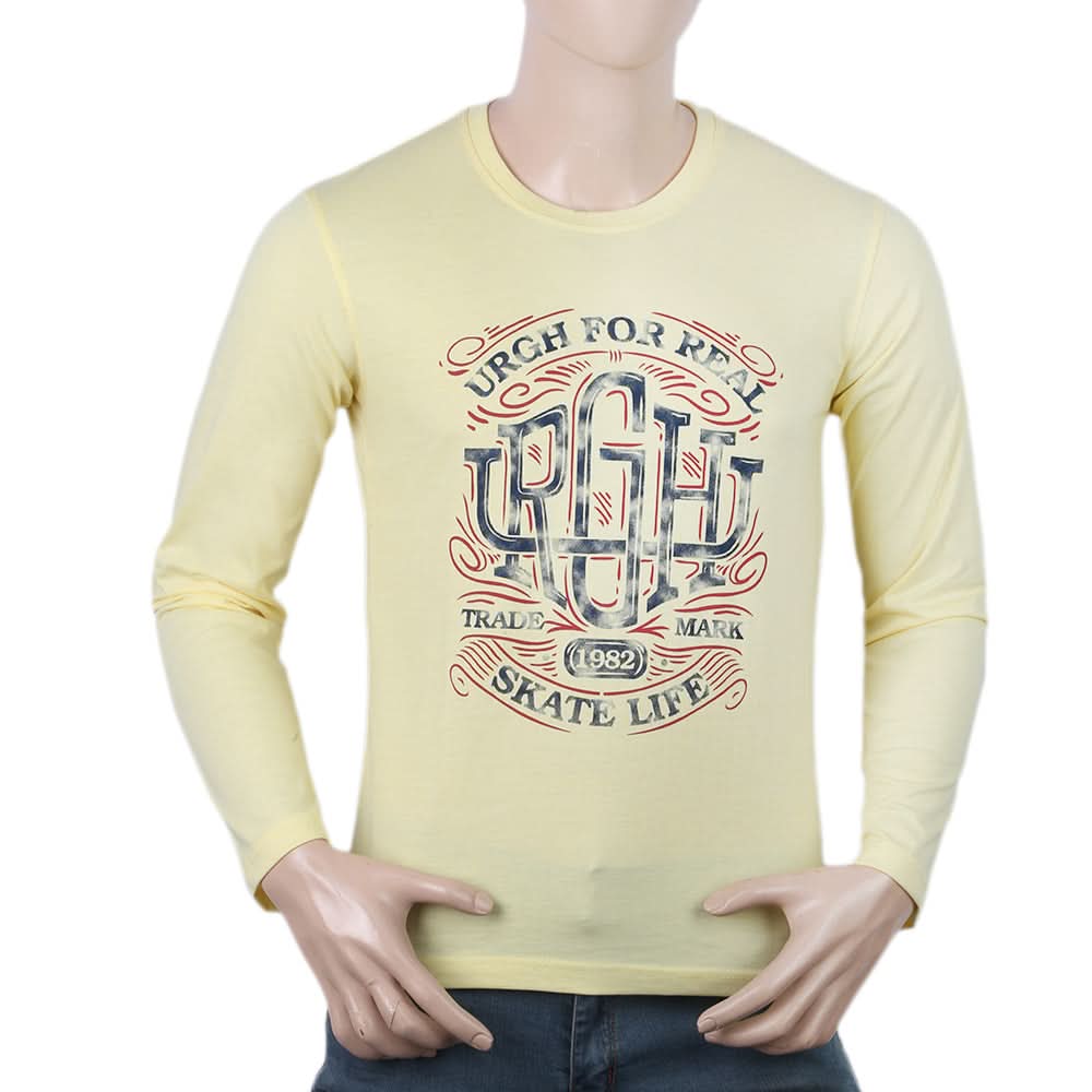 Men's Full Sleeves Lycra Printed T-Shirt - Lemon, Men, T-Shirts And Polos, Chase Value, Chase Value