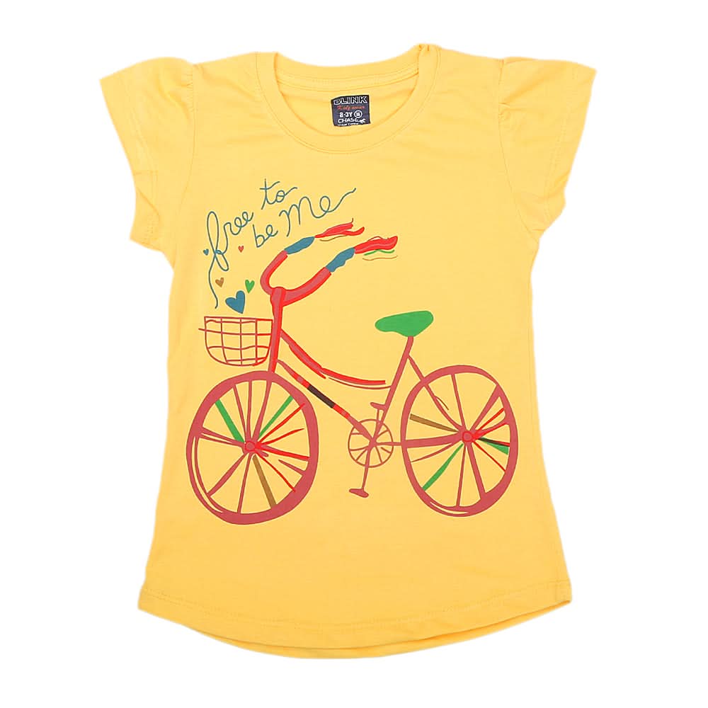 Girls Half Sleeves Printed T-Shirt - Yellow, Kids, Girls T-Shirts, Chase Value, Chase Value