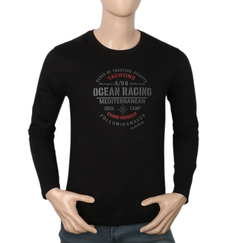 Men's Full Sleeves Lycra Printed T-Shirt - Black, Men, T-Shirts And Polos, Chase Value, Chase Value