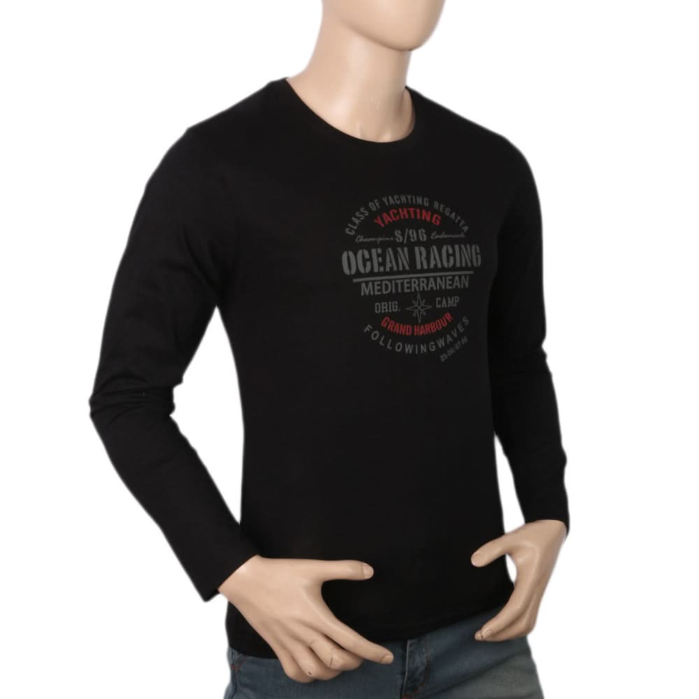 Men's Full Sleeves Lycra Printed T-Shirt - Black, Men, T-Shirts And Polos, Chase Value, Chase Value