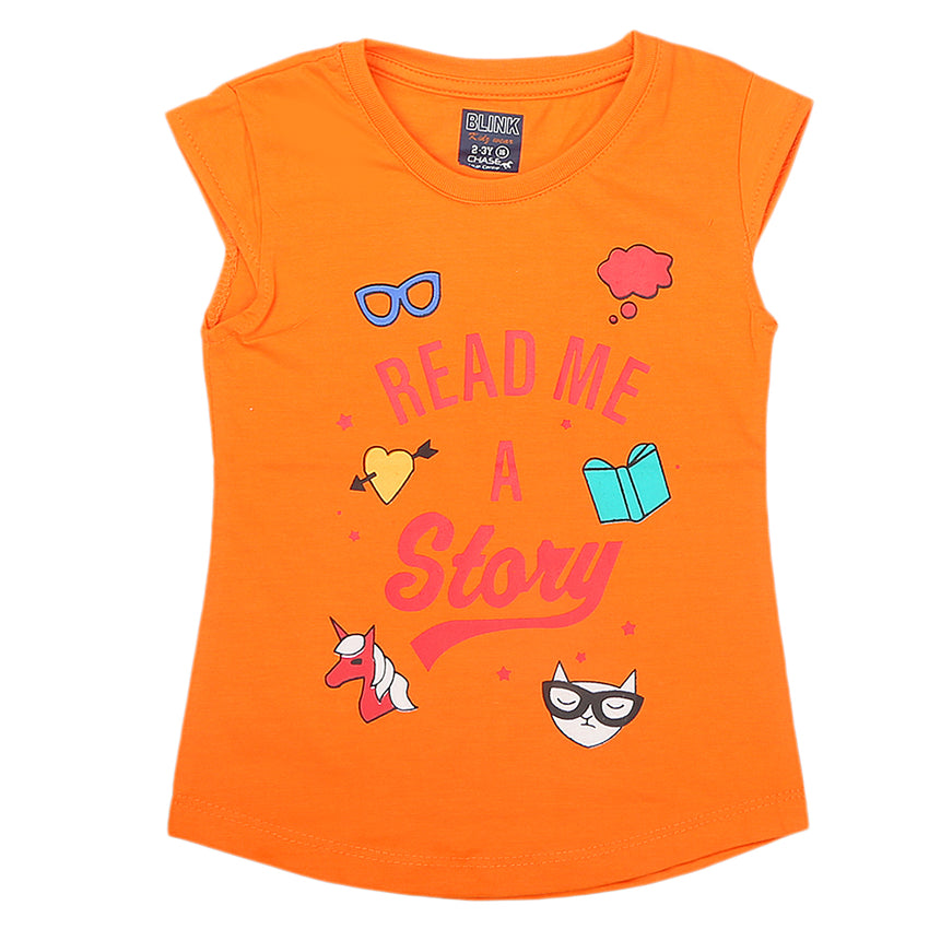 Girls Half Sleeves Printed T-Shirt 4705 16-24 - Orange, Kids, Girls T-Shirts, Chase Value, Chase Value