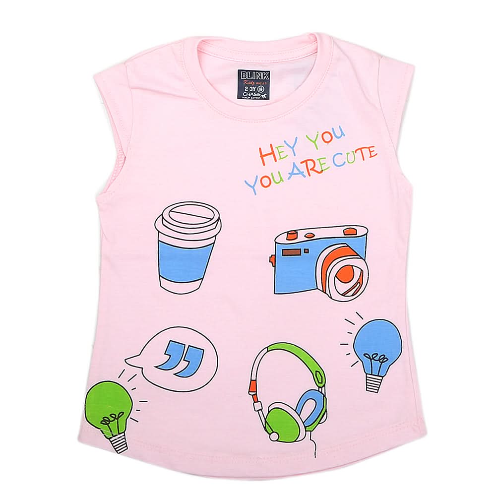 Girls Half Sleeves Printed T-Shirt 4709 16-24 - Light Pink, Kids, Girls T-Shirts, Chase Value, Chase Value