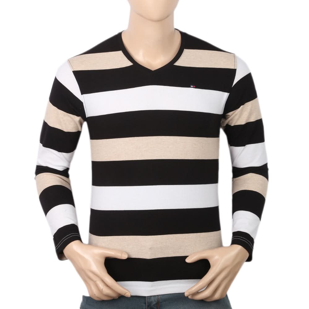Men's Round Neck Yarn Dyed T-Shirt - Black, Men, T-Shirts And Polos, Chase Value, Chase Value