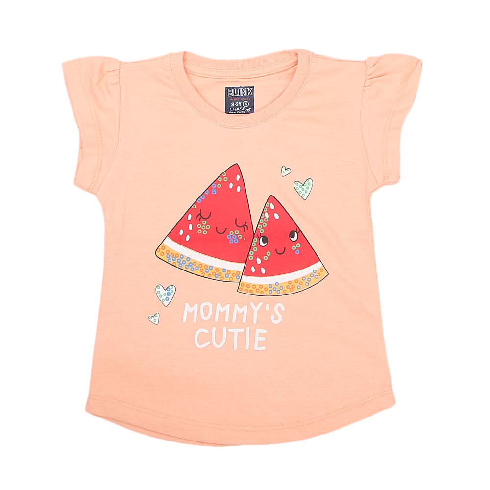 Girls Half Sleeves Printed T-Shirt - Peach, Kids, Girls T-Shirts, Chase Value, Chase Value