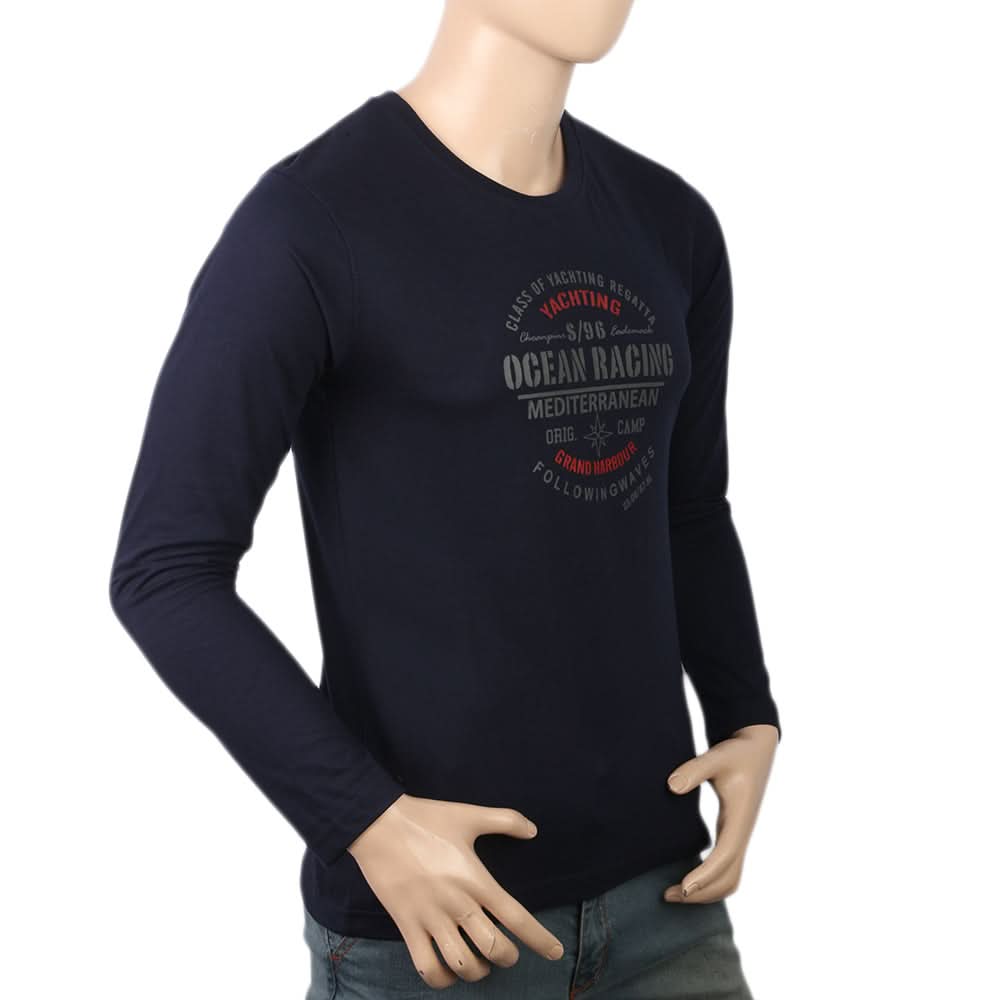 Men's Full Sleeves Lycra Printed T-Shirt - Navy Blue, Men, T-Shirts And Polos, Chase Value, Chase Value
