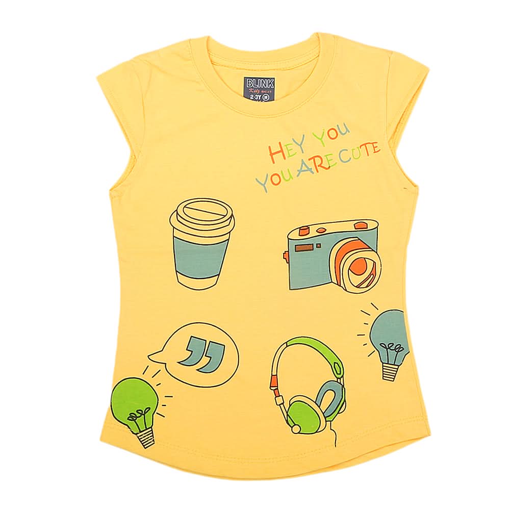 Girls Half Sleeves Printed T-Shirt 4709 16-24 - Yellow, Kids, Girls T-Shirts, Chase Value, Chase Value