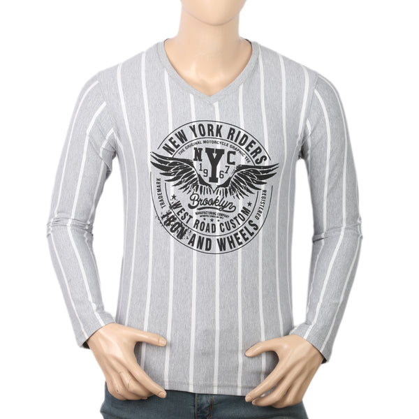 Men's Round Neck Yarn Dyed T-Shirt - Light Grey, Men, T-Shirts And Polos, Chase Value, Chase Value