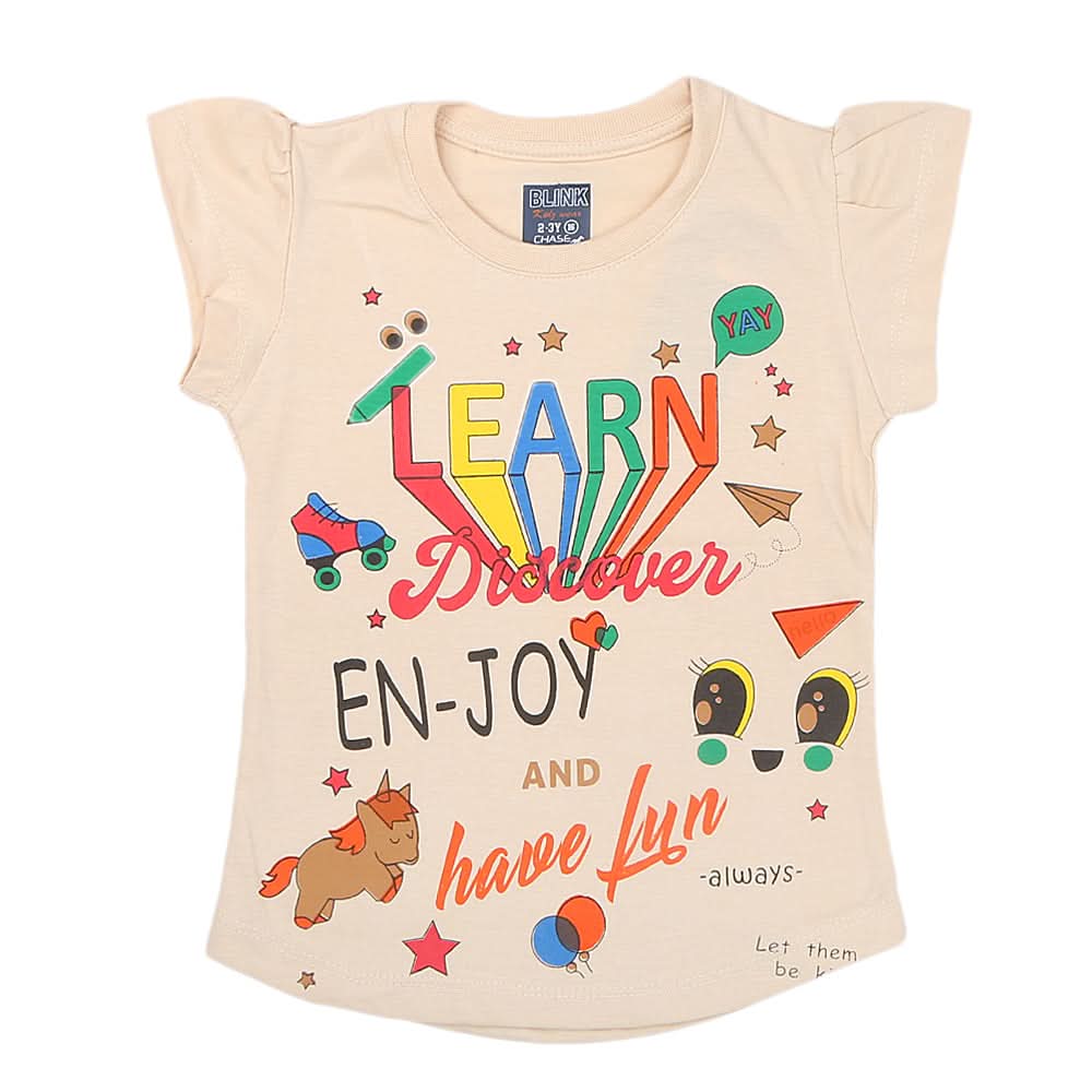 Girls Half Sleeves Printed T-Shirt - Fawn, Kids, Girls T-Shirts, Chase Value, Chase Value