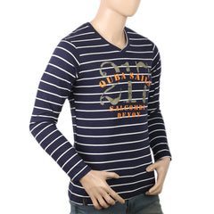 Men's Round Neck Yarn Dyed T-Shirt - Navy Blue, Men, T-Shirts And Polos, Chase Value, Chase Value
