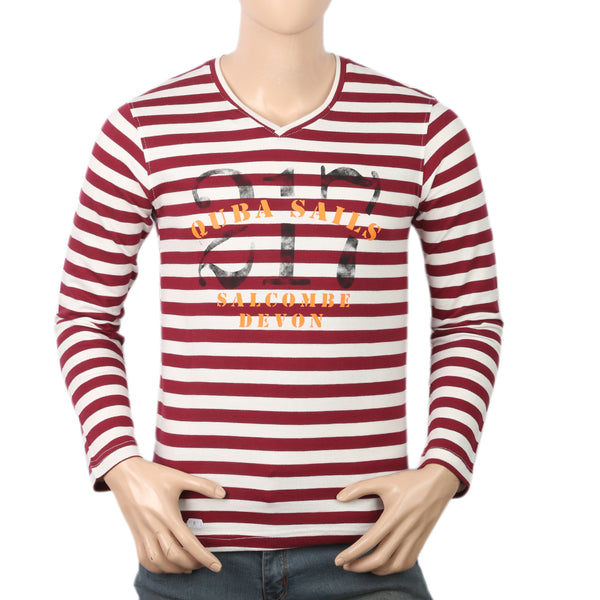 Men's Round Neck Yarn Dyed T-Shirt - Maroon, Men, T-Shirts And Polos, Chase Value, Chase Value