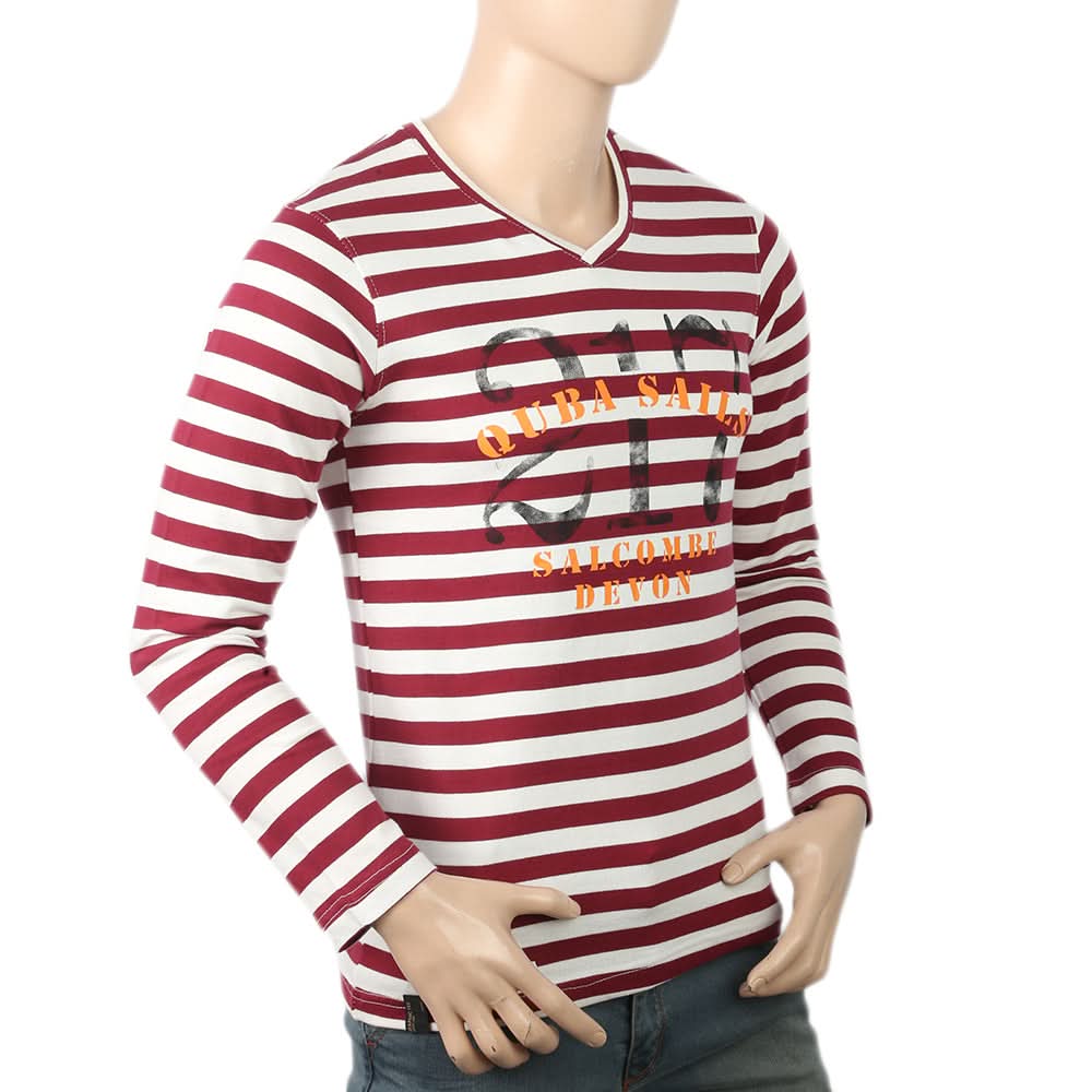 Men's Round Neck Yarn Dyed T-Shirt - Maroon, Men, T-Shirts And Polos, Chase Value, Chase Value