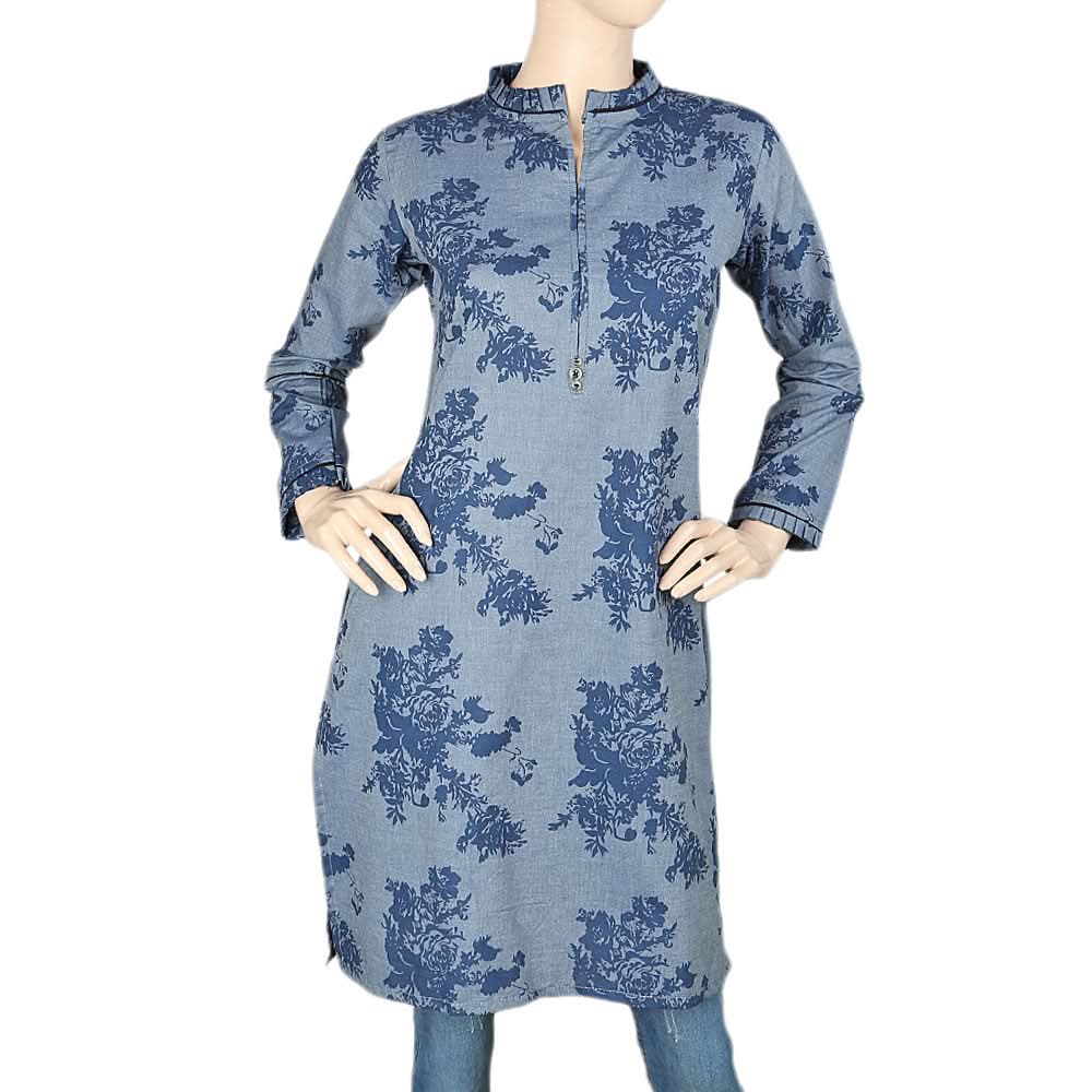 Women's Plain Denim Kurti - Steel Blue, Women, Ready Kurtis, Chase Value, Chase Value