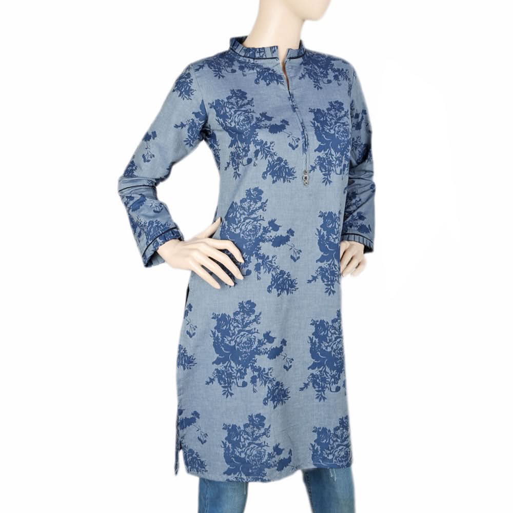 Women's Plain Denim Kurti - Steel Blue, Women, Ready Kurtis, Chase Value, Chase Value