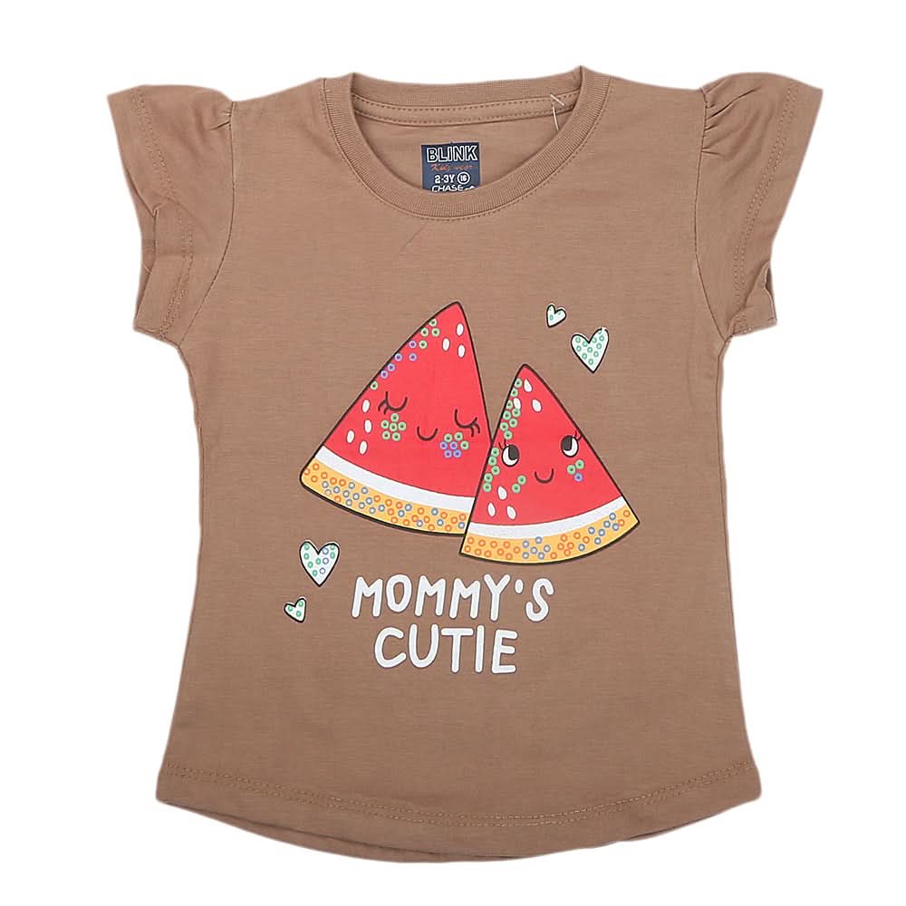 Girls Half Sleeves Printed T-Shirt - Brown, Kids, Girls T-Shirts, Chase Value, Chase Value