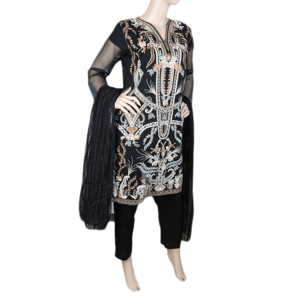 Eminent Embroidered 3Pcs Stitched Suit - Black, Women, Shalwar Suits, Chase Value, Chase Value