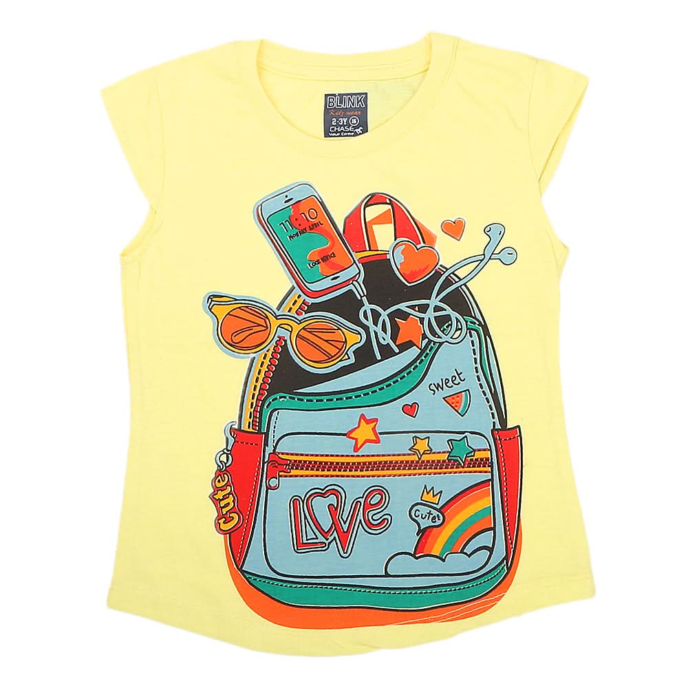 Girls Half Sleeves Printed T-Shirt 4710 16-24 - Yellow, Kids, Girls T-Shirts, Chase Value, Chase Value