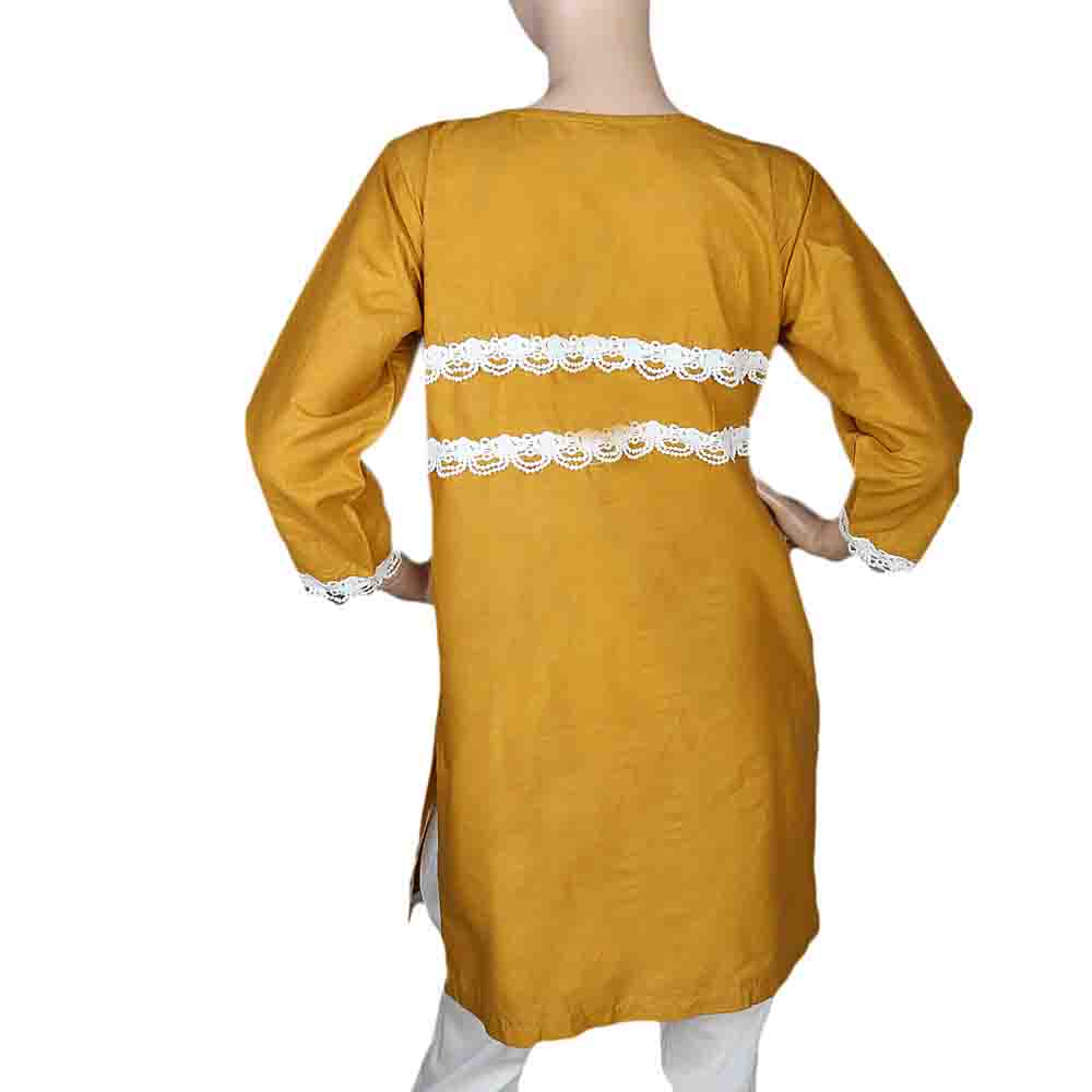Women's Front Button Embroidered Kurti - Mustard, Women, Ready Kurtis, Chase Value, Chase Value