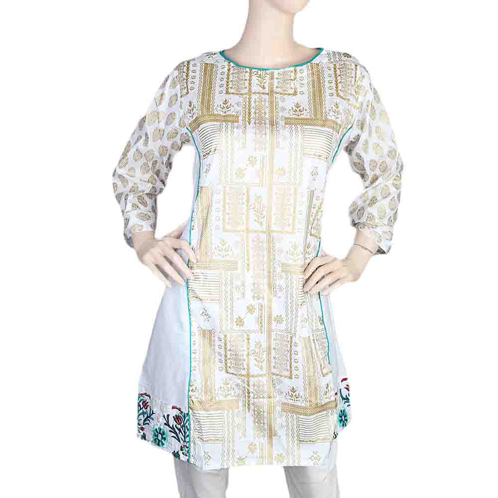 Women's Front Pippin Embroidered Kurti - White, Women, Ready Kurtis, Chase Value, Chase Value