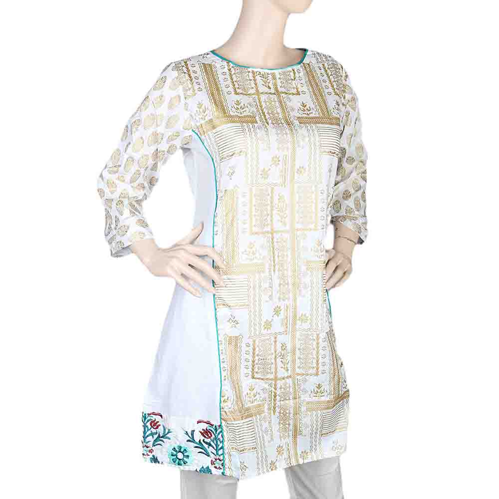 Women's Front Pippin Embroidered Kurti - White, Women, Ready Kurtis, Chase Value, Chase Value
