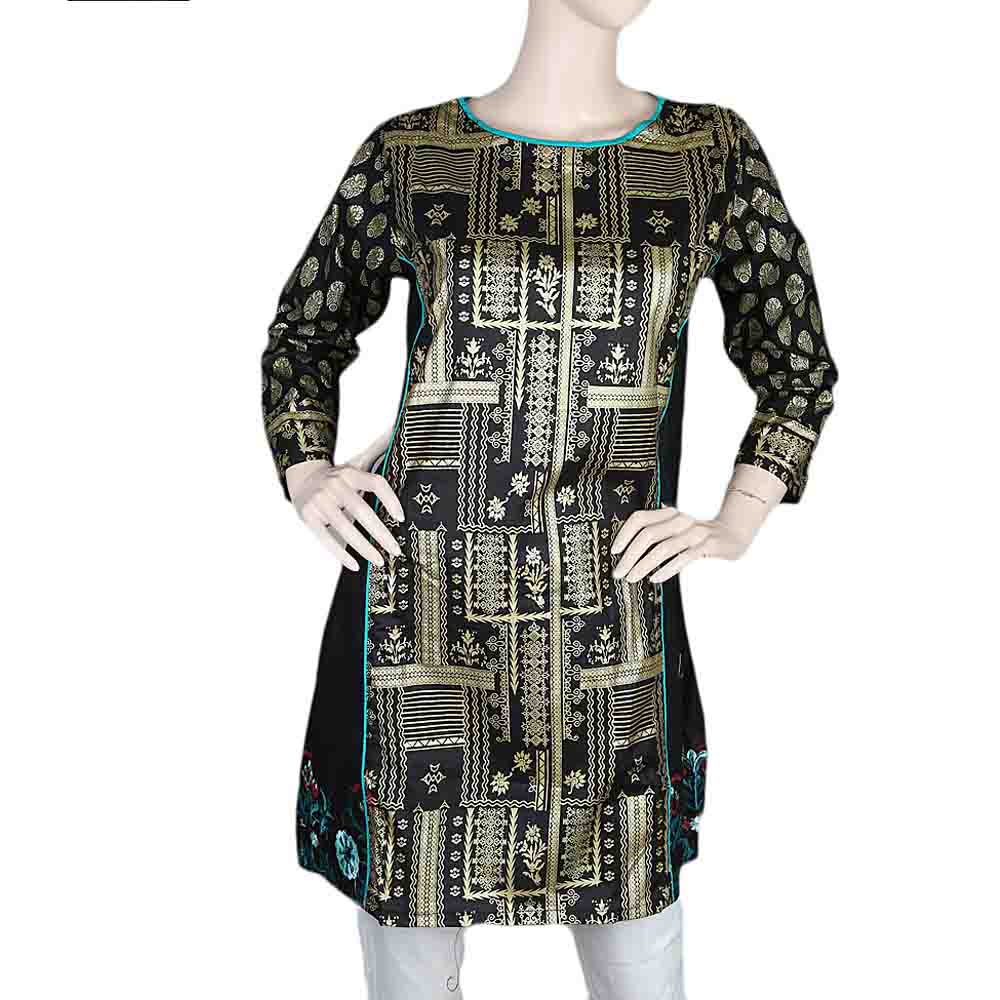 Women's Front Pippin Embroidered Kurti - Black, Women, Ready Kurtis, Chase Value, Chase Value