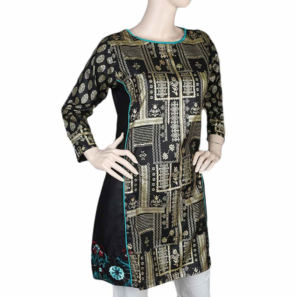 Women's Front Pippin Embroidered Kurti - Black, Women, Ready Kurtis, Chase Value, Chase Value