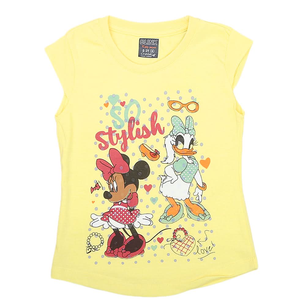 Girls Half Sleeves Printed T-Shirt 4714 16-24 - Yellow, Kids, Girls T-Shirts, Chase Value, Chase Value