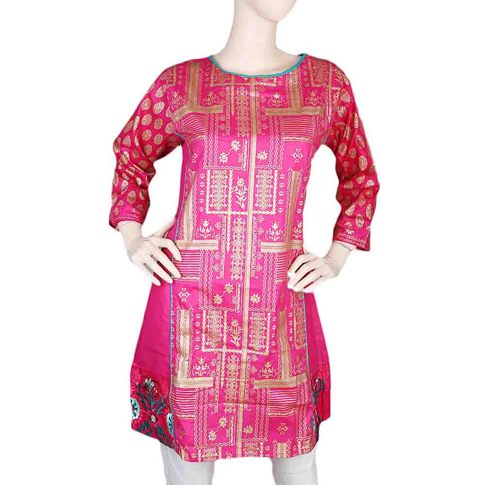 Women's Front Pippin Embroidered Kurti -Pink, Women, Ready Kurtis, Chase Value, Chase Value