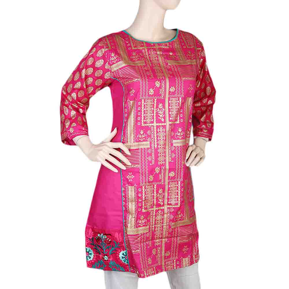 Women's Front Pippin Embroidered Kurti -Pink, Women, Ready Kurtis, Chase Value, Chase Value
