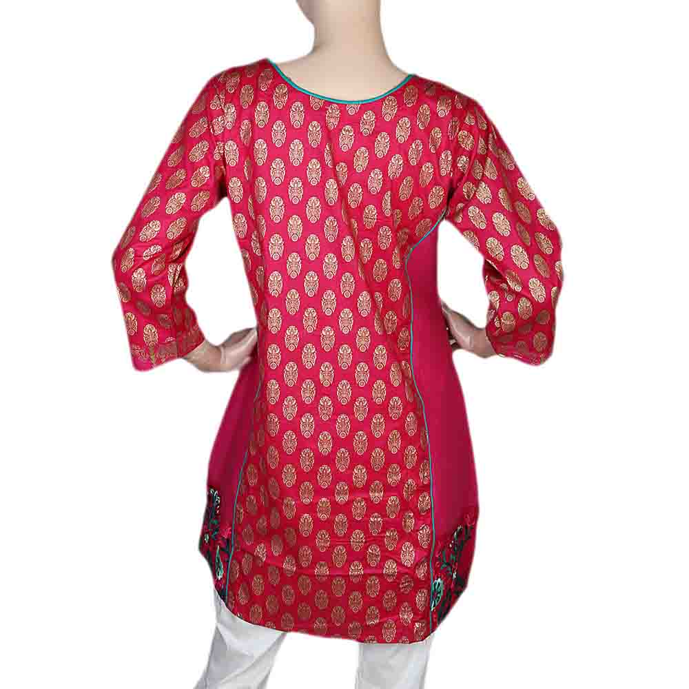 Women's Front Pippin Embroidered Kurti -Pink, Women, Ready Kurtis, Chase Value, Chase Value
