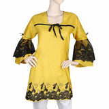 Women's Front Bow Embroidered Kurti - Mustard, Women, Ready Kurtis, Chase Value, Chase Value