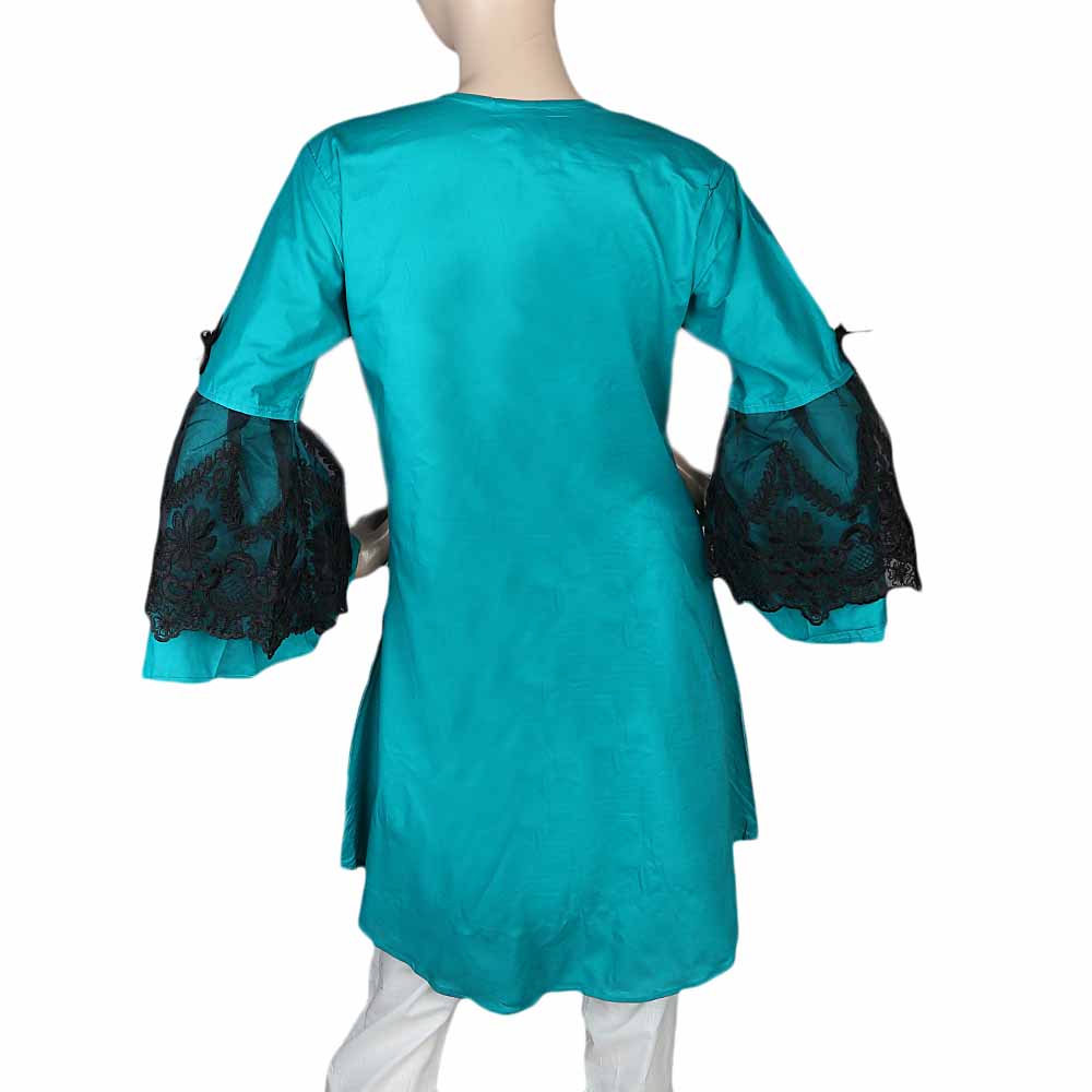 Women's Front Bow Embroidered Kurti - Sea Green, Women, Ready Kurtis, Chase Value, Chase Value