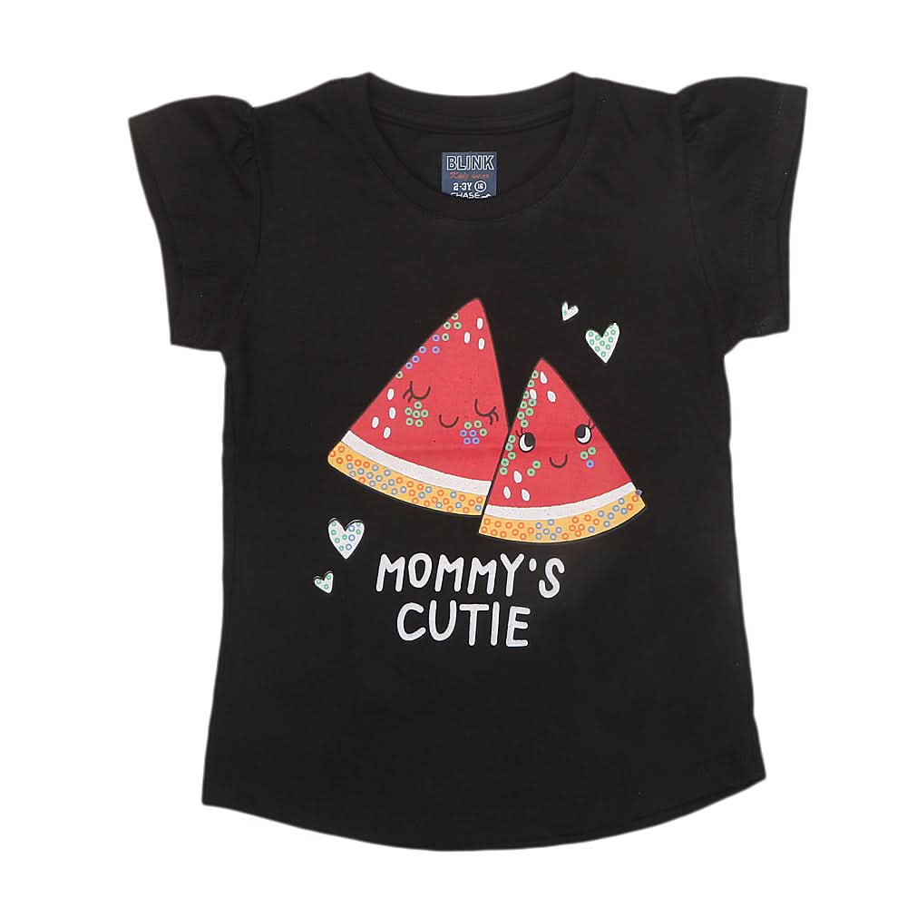 Girls Half Sleeves Printed T-Shirt - Black, Kids, Girls T-Shirts, Chase Value, Chase Value
