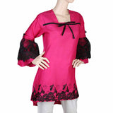 Women's  Embroidered Front Bow Kurti - Dark Pink, Women, Ready Kurtis, Chase Value, Chase Value