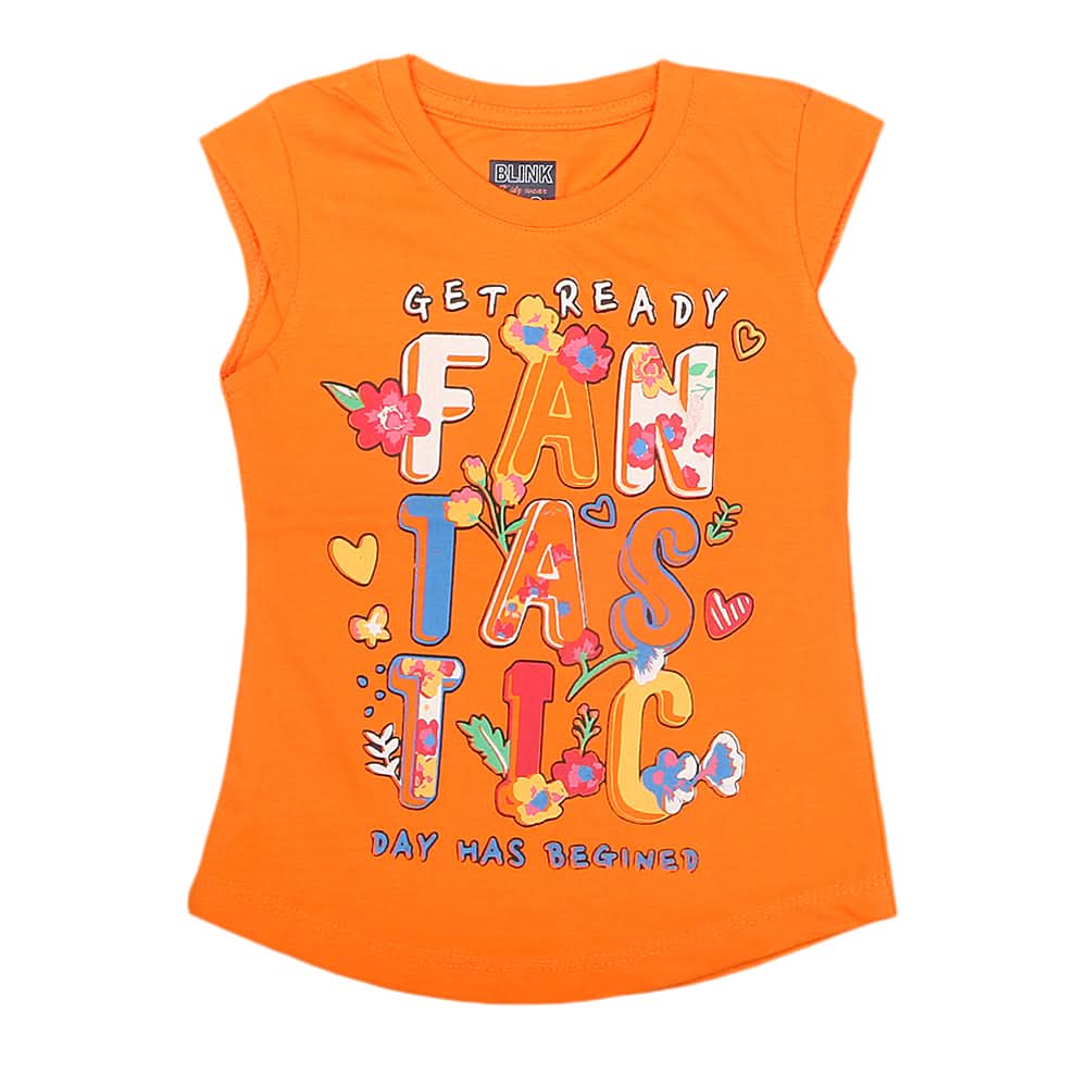 Girls Half Sleeves Printed T-Shirt 4712 16-24 - Orange, Kids, Girls T-Shirts, Chase Value, Chase Value