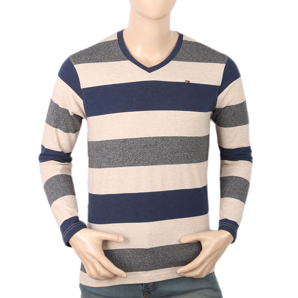 Men's Round Neck Yarn Dyed T-Shirt - Navy Blue, Men, T-Shirts And Polos, Chase Value, Chase Value
