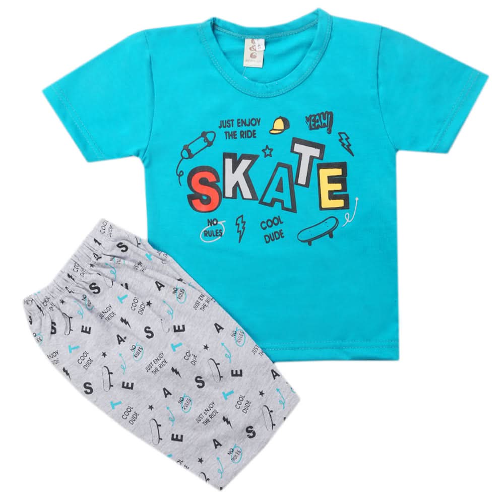 Boys Half Sleeves Short Suit - Steel Green, Kids, Boys Sets And Suits, Chase Value, Chase Value