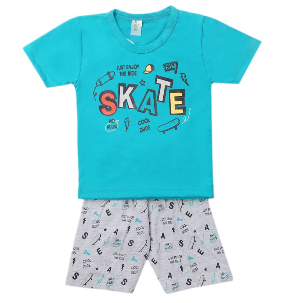 Boys Half Sleeves Short Suit - Steel Green, Kids, Boys Sets And Suits, Chase Value, Chase Value