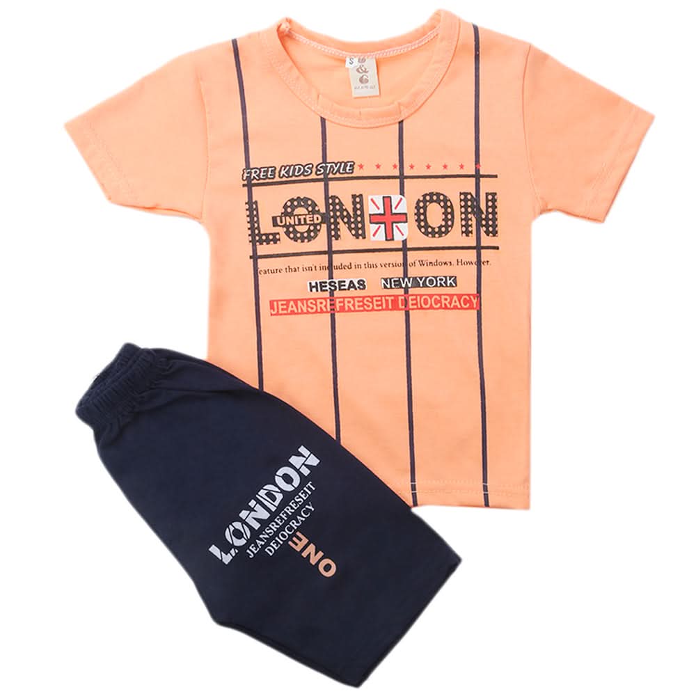 Boys Half Sleeves Short Suit - Peach, Kids, Boys Sets And Suits, Chase Value, Chase Value
