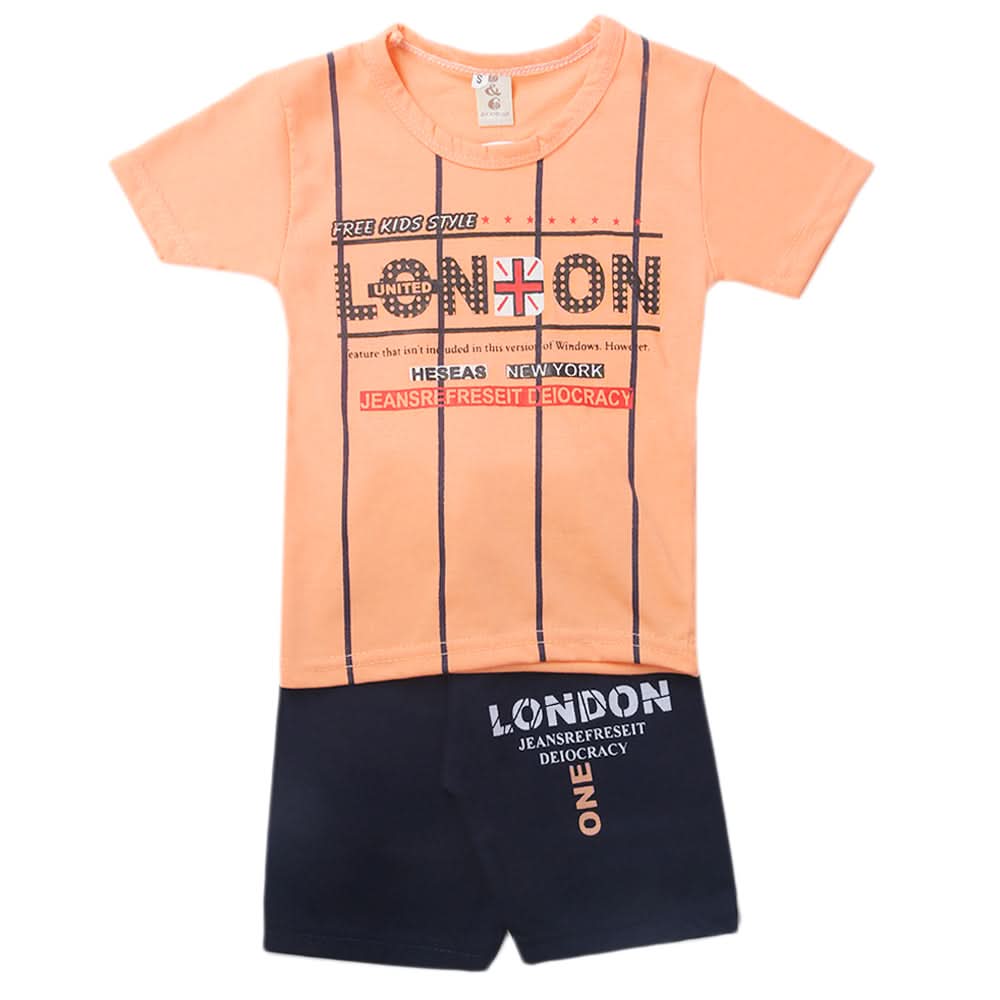 Boys Half Sleeves Short Suit - Peach, Kids, Boys Sets And Suits, Chase Value, Chase Value