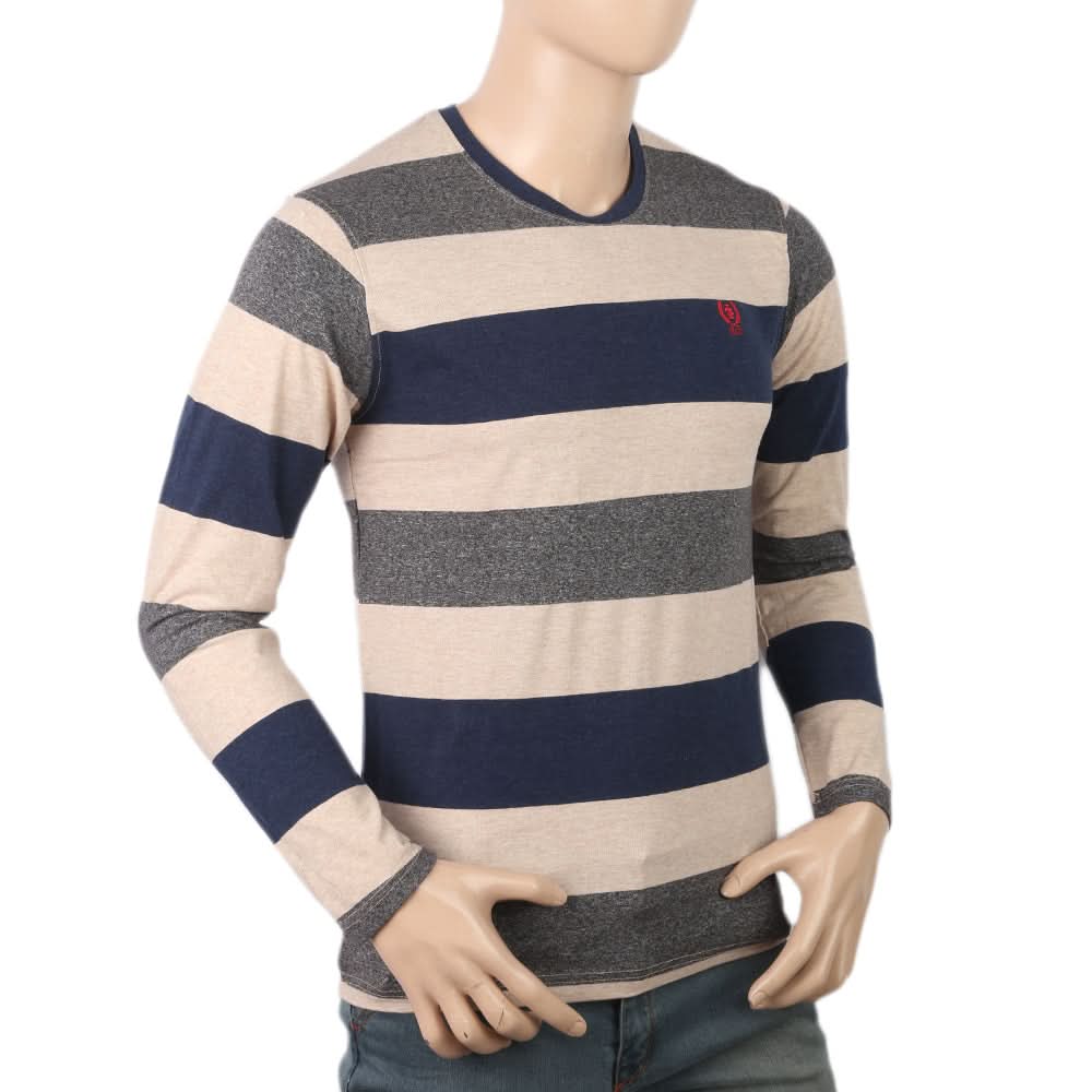 Men's Round Neck Yarn Dyed T-Shirt - Navy Blue, Men, T-Shirts And Polos, Chase Value, Chase Value
