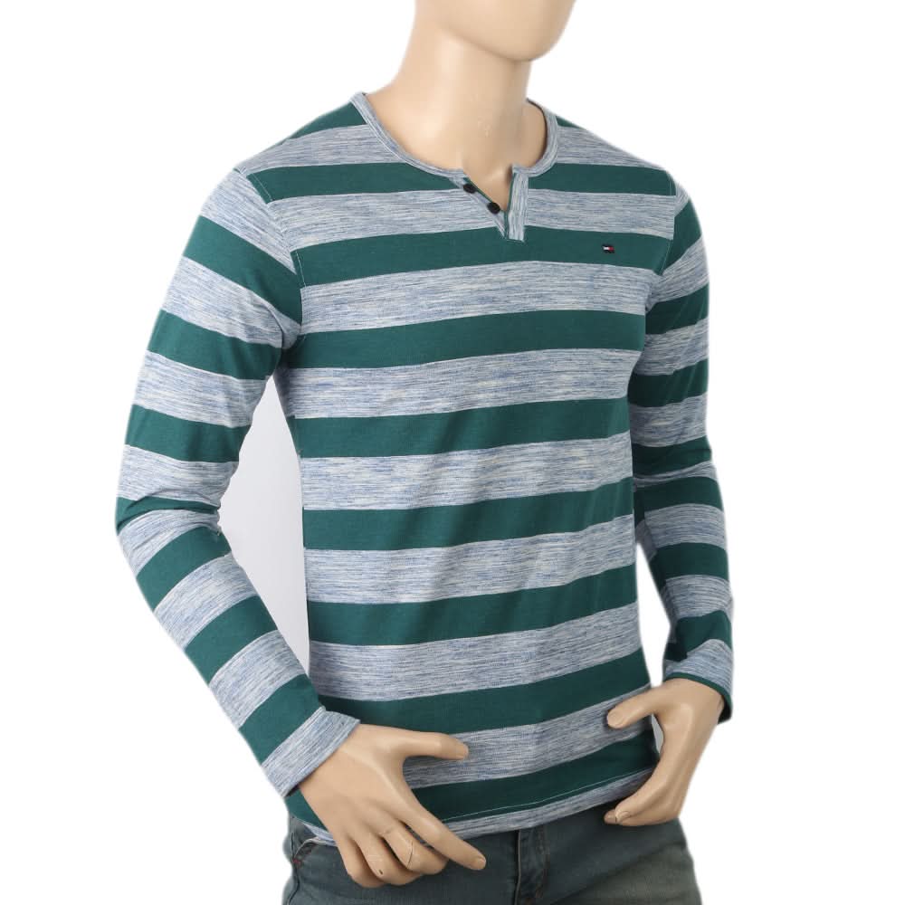 Men's Round Neck Yarn Dyed T-Shirt - Blue, Men, T-Shirts And Polos, Chase Value, Chase Value