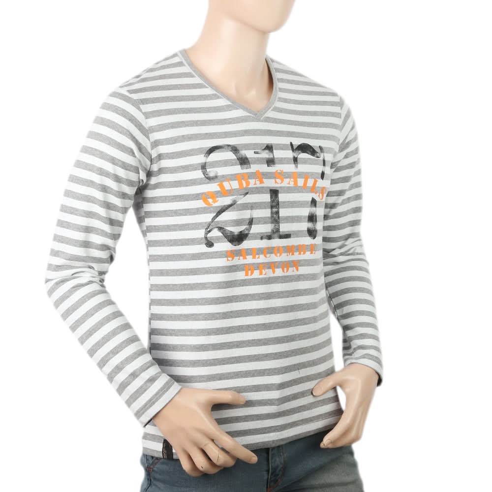 Men's Round Neck Yarn Dyed T-Shirt - Grey, Men, T-Shirts And Polos, Chase Value, Chase Value