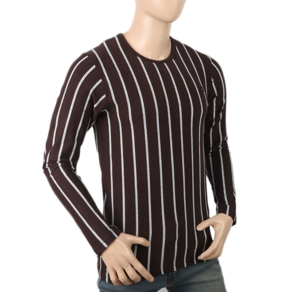 Men's Round Neck Yarn Dyed T-Shirt - Dark Brown, Men, T-Shirts And Polos, Chase Value, Chase Value