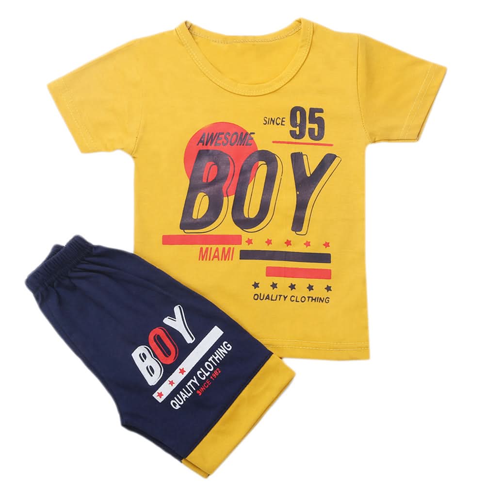 Boys Half Sleeves Short Suit - Mustard, Kids, Boys Sets And Suits, Chase Value, Chase Value