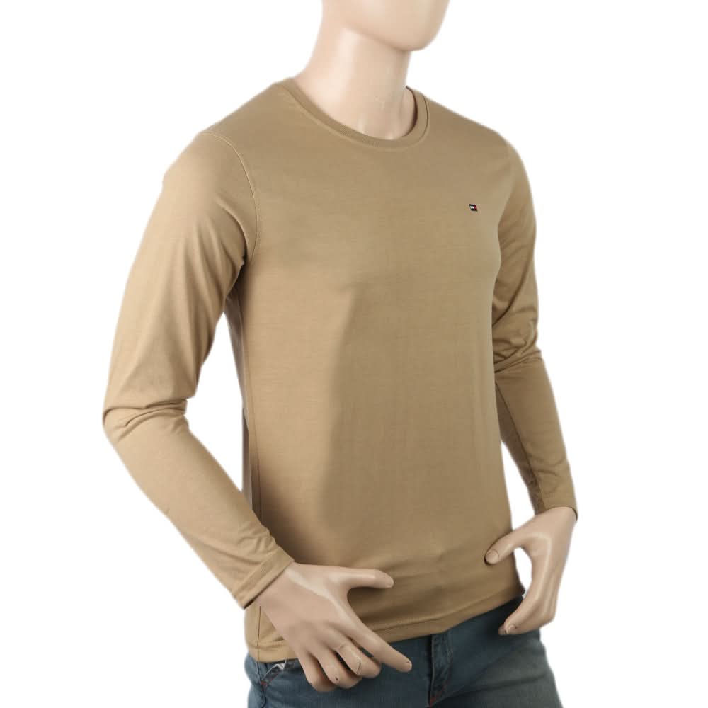 Men's Full Sleeves Logo T-Shirt - Khakhi, Men, T-Shirts And Polos, Chase Value, Chase Value