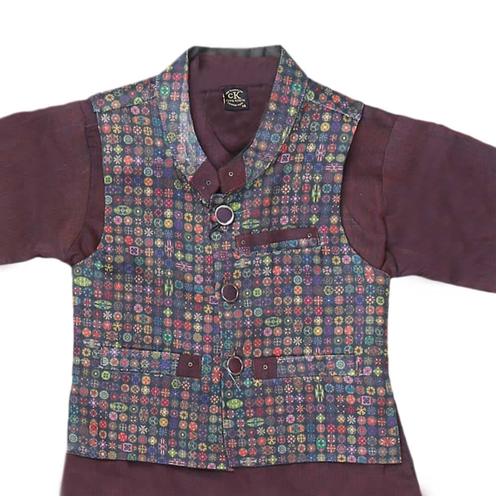 Boys Waistcoat Suit - Dark Purple, Kids, Boys Shalwar Kameez, Chase Value, Chase Value