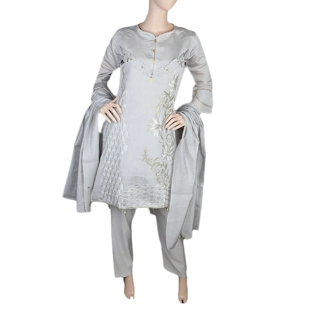 Women's Fancy 3 Piece Suit - Grey, Women, Shalwar Suits, Chase Value, Chase Value