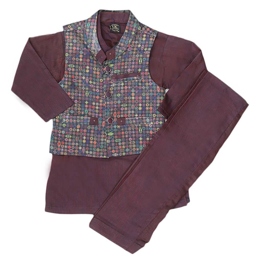 Boys Waistcoat Suit - Dark Purple, Kids, Boys Shalwar Kameez, Chase Value, Chase Value