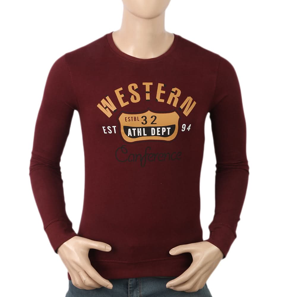 Men's Round Neck Printed T-Shirt - Maroon, Men, T-Shirts And Polos, Chase Value, Chase Value